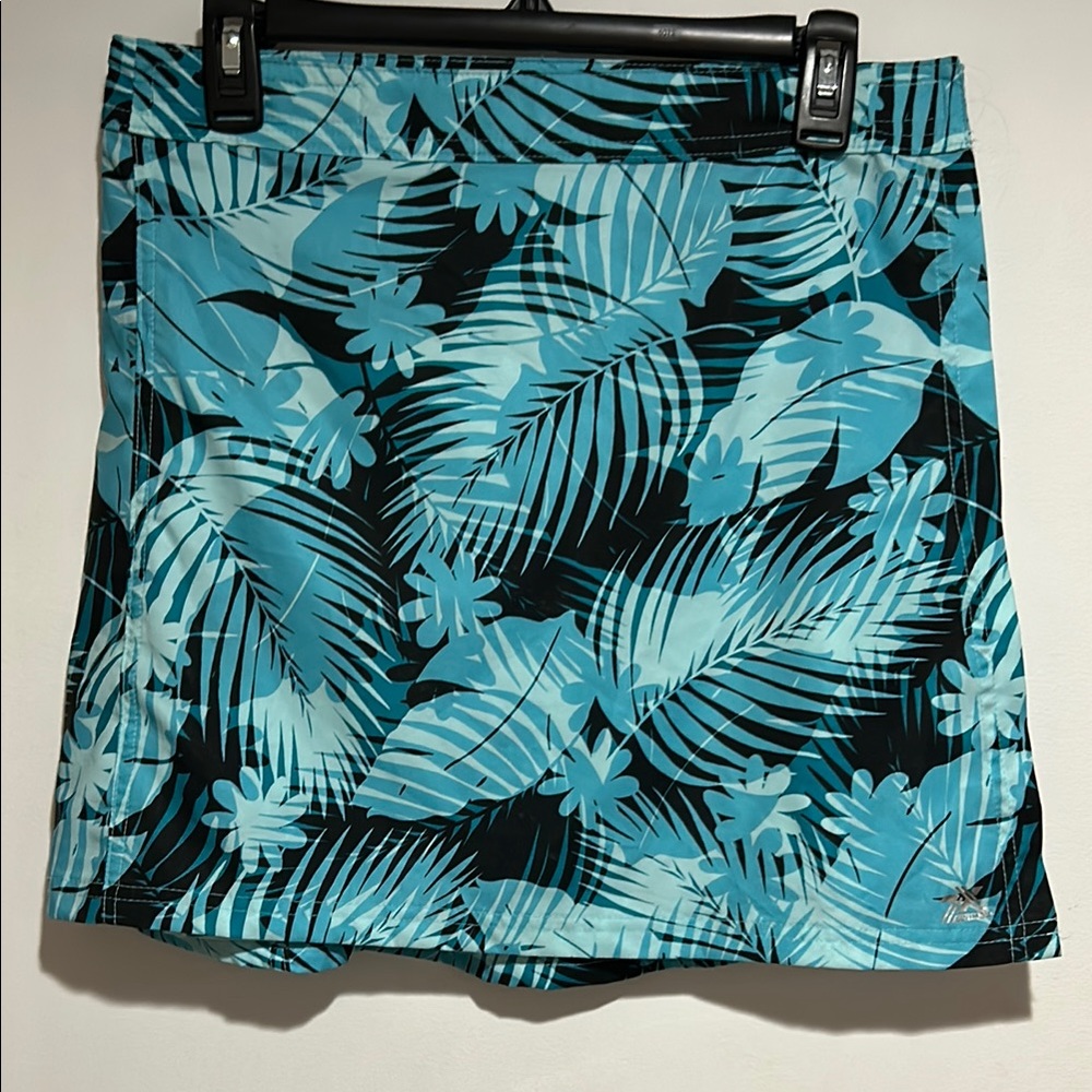 ZeroXposur Blue and Black Leaf Pattern Swimwear Wrap Skirt, NWOT
